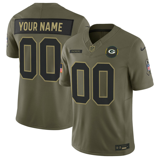 Youth Olive Green Bay Packers Active Player Custom 2025 F.U.S.E. Salute to Service Limited Stitched Football Jersey
